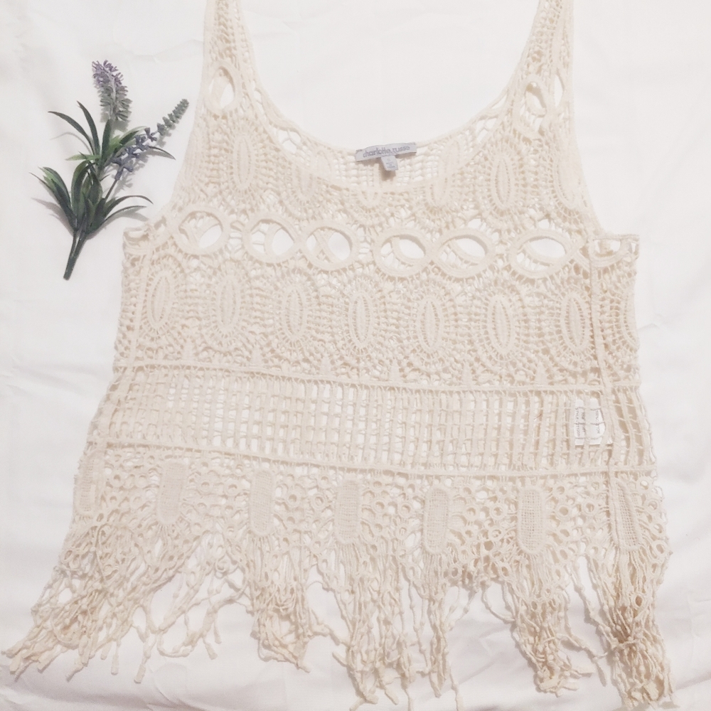 Charlotte Russe Natural Beige Lace Tank